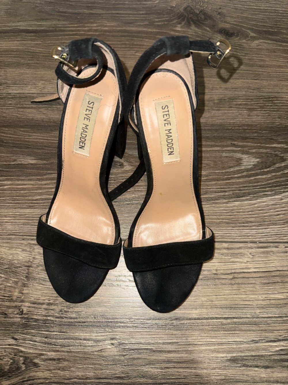Steve Madden Black Suede Open-Toe Ankle-Strap Heels